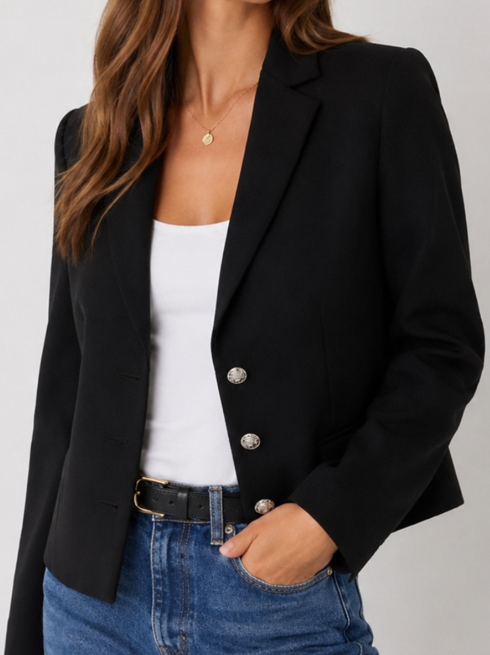 KARL LAGERFELD PARIS Boxy Fit Cropped Black Blazer Size 6
